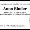 Binder Anna 1909-1998 Todesanzeige